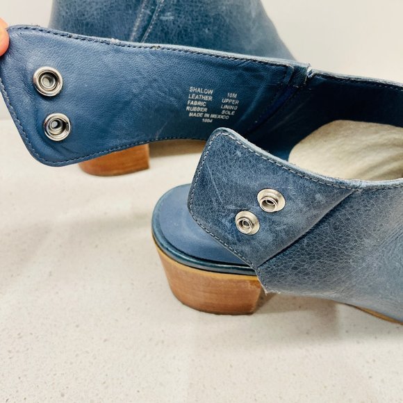 Steve Madden Shalow Blue Leather Peep Toe Sandals Shoes Snap Button Open Heel 10 - Picture 7 of 15